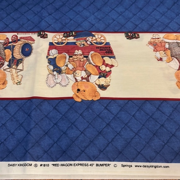 Vintage 1999 Sewing Fabric Daisy Kingdom #1810 Red Wagon Express 45” Bumper 2yds - Picture 6 of 8